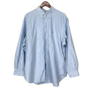 Ralph Lauren Cool Powder Blue White Pinstripe Button Down Dress Shirt Size 18